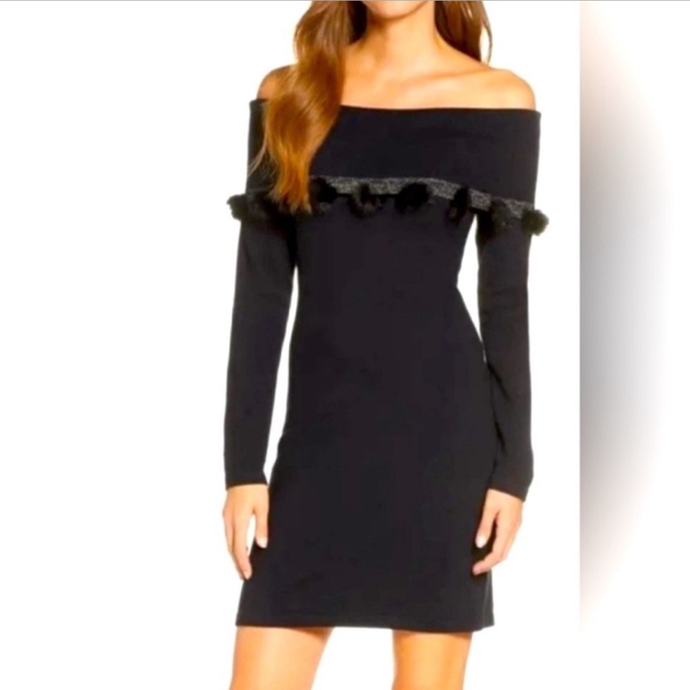 Lilly Pulitzer Black Sweater Off-Shoulder Dress, Size XXS